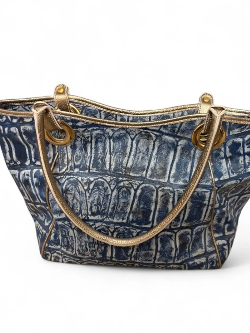 Arcadia Blue Croc-Embossed Tote Bag